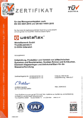 ISO 9001 Zertifikat WESTAFLEX