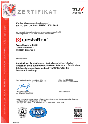 ISO 9001 Zertifikat WESTAFLEX